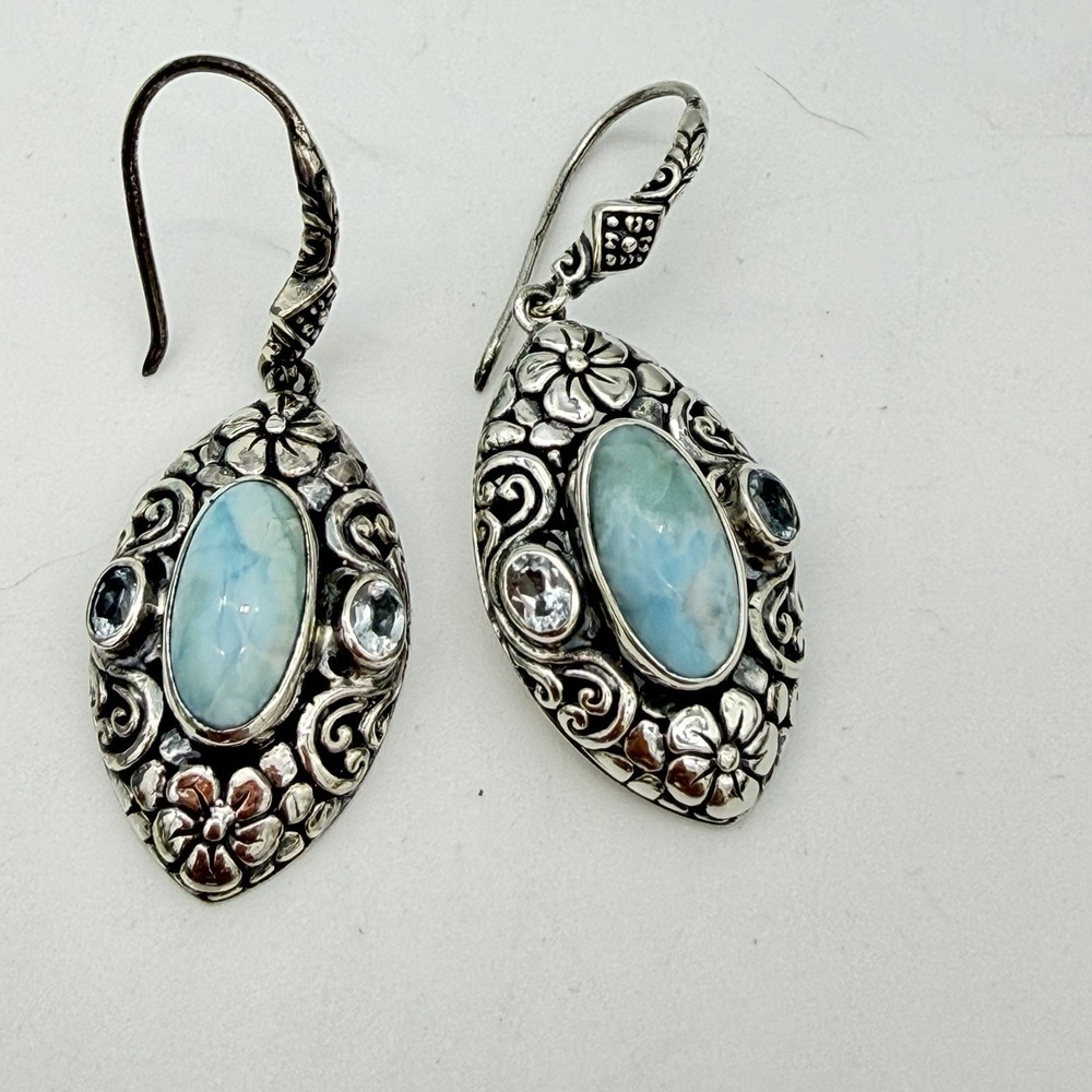 Ball Legacy Sterling Silver Larimar Earring Blue Topaz Dangle Large Statement‎